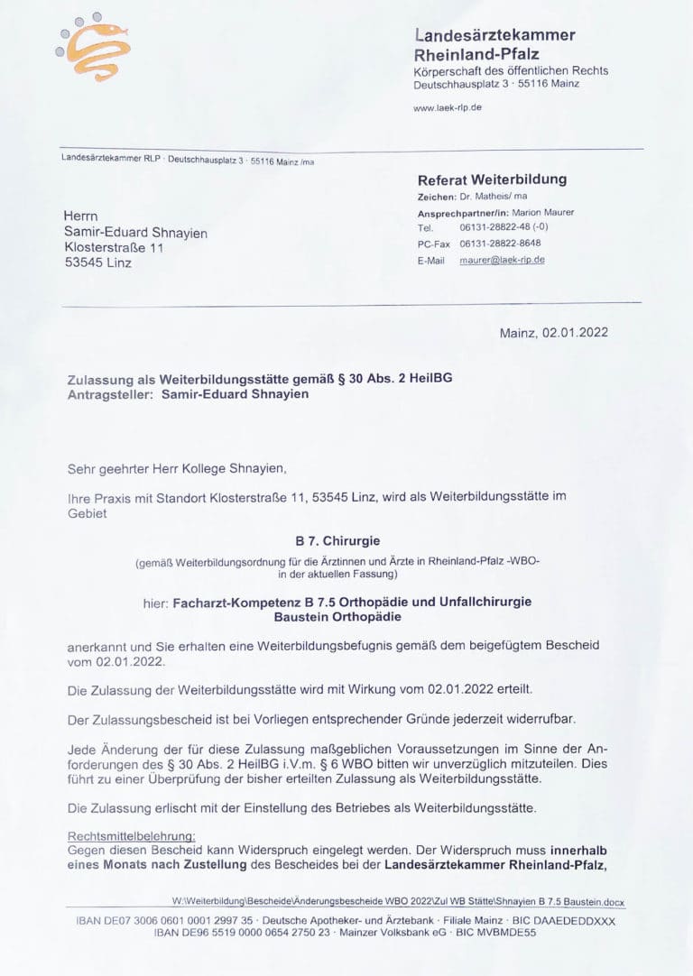 Zertifikat Orthopädie-Linz